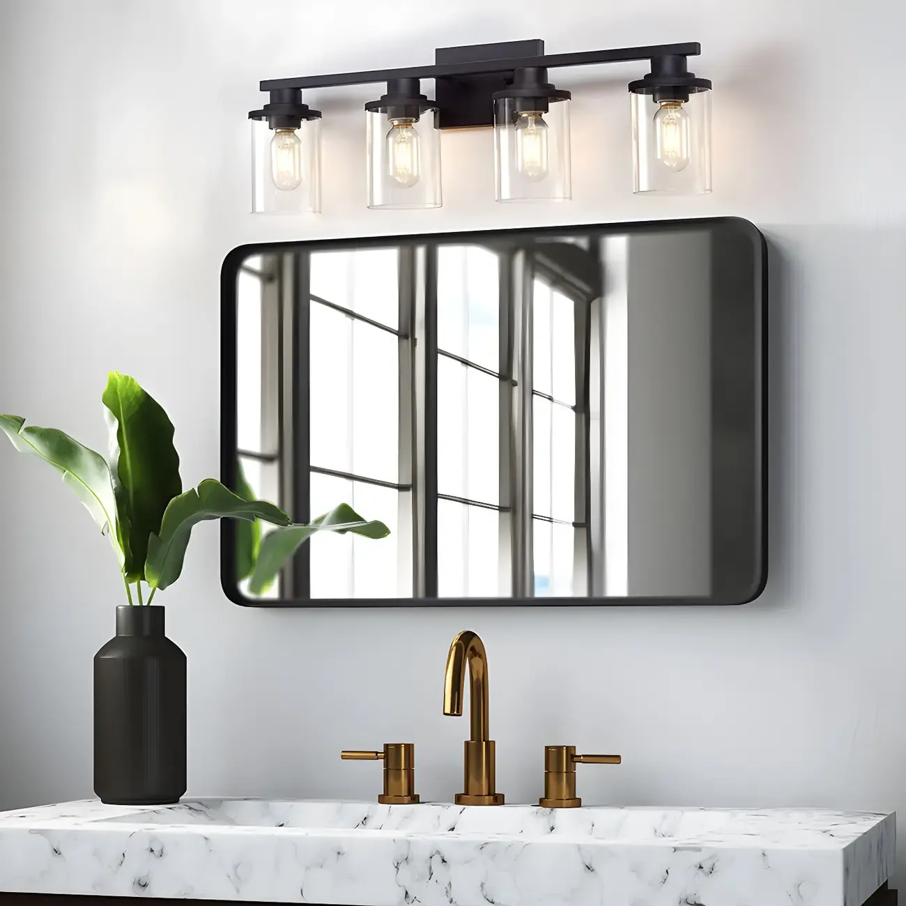 Traditional Black Metal Glass Vanity Light for Bathroom Image - 13