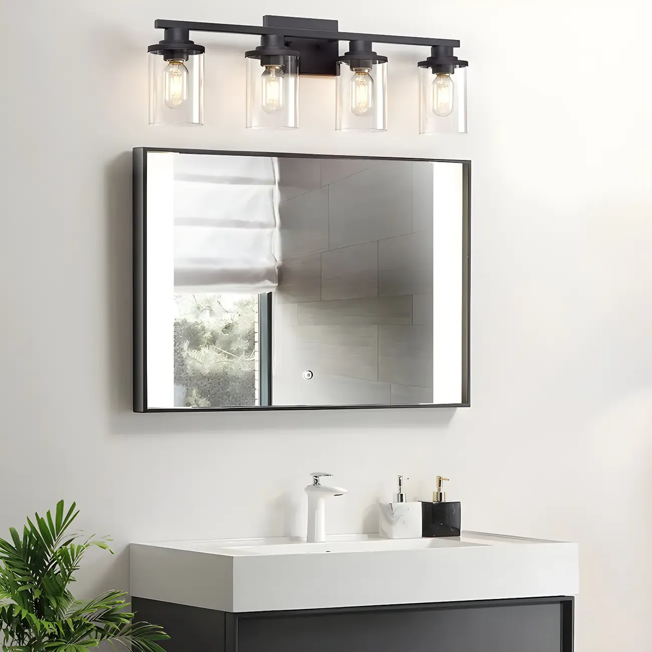 Traditional Black Metal Glass Vanity Light for Bathroom Image - 14