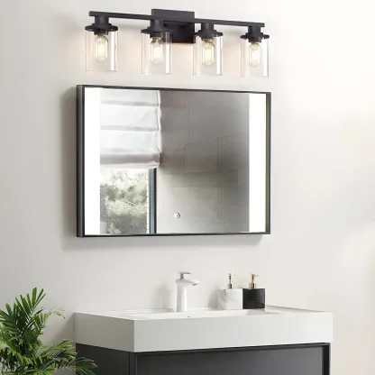 Traditional Black Metal Glass Vanity Light for Bathroom Image - 14