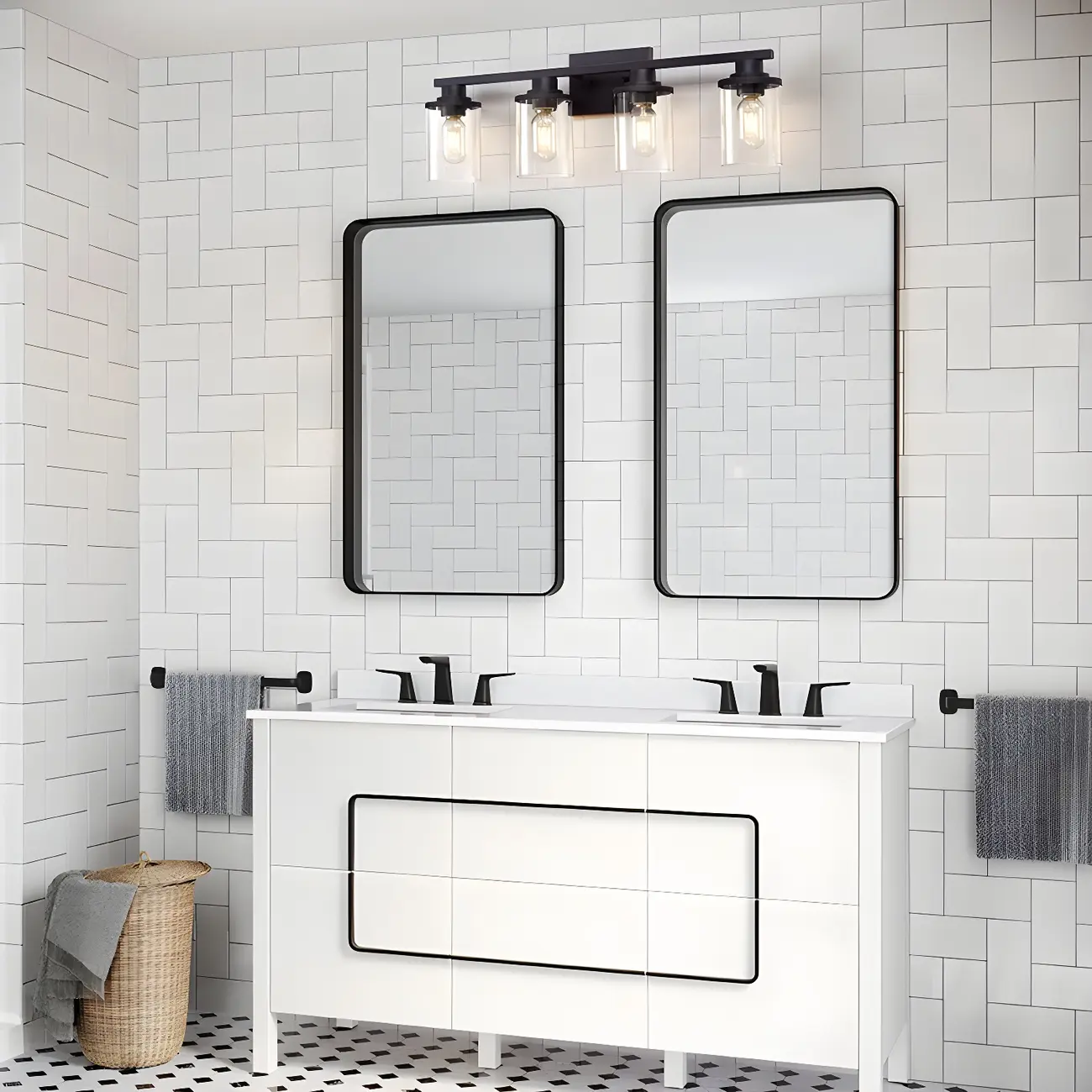 Traditional Black Metal Glass Vanity Light for Bathroom Image - 15 | homeyfad