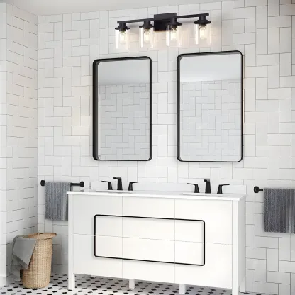 Traditional Black Metal Glass Vanity Light for Bathroom Image - 15