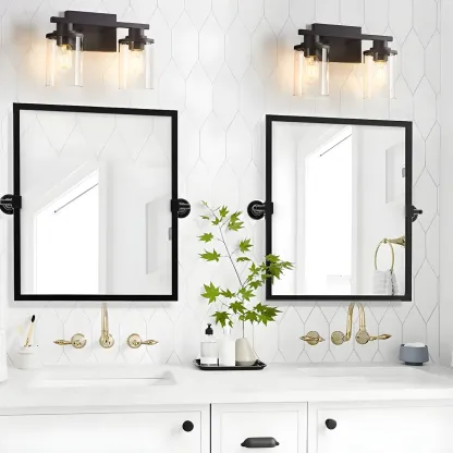 Traditional Black Metal Glass Vanity Light for Bathroom Image - 16