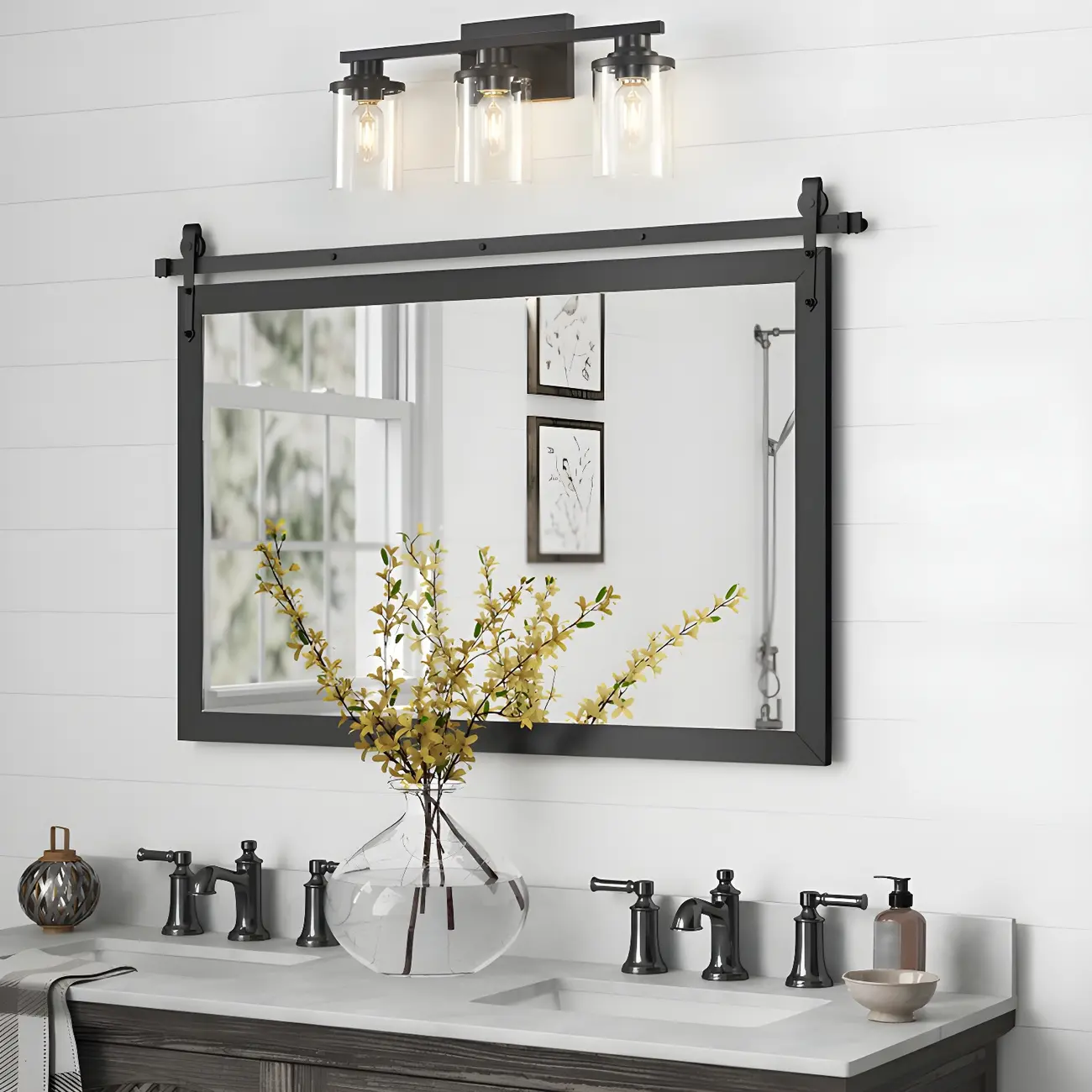 Traditional Black Metal Glass Vanity Light for Bathroom Image - 17 | homeyfad