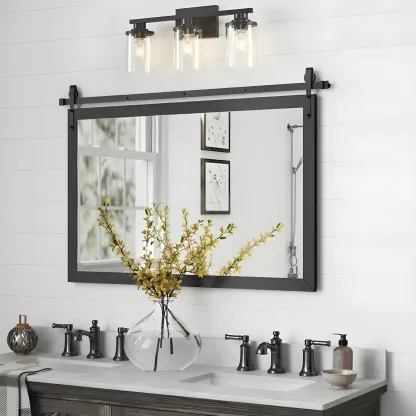Traditional Black Metal Glass Vanity Light for Bathroom Image - 17