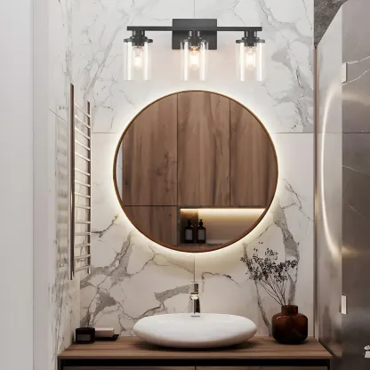 Traditional Black Metal Glass Vanity Light for Bathroom Image - 18