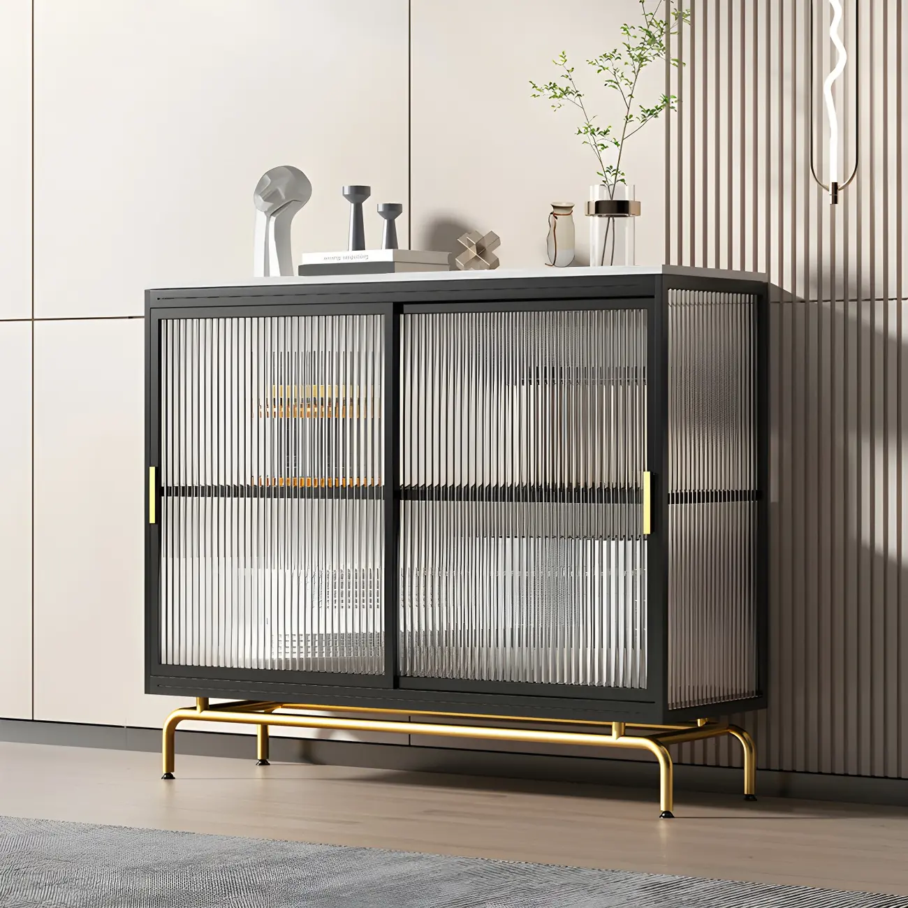 35.5" H Classic Metal Glass Display Cabinet with Sliding Door Image - 3 | homeyfad