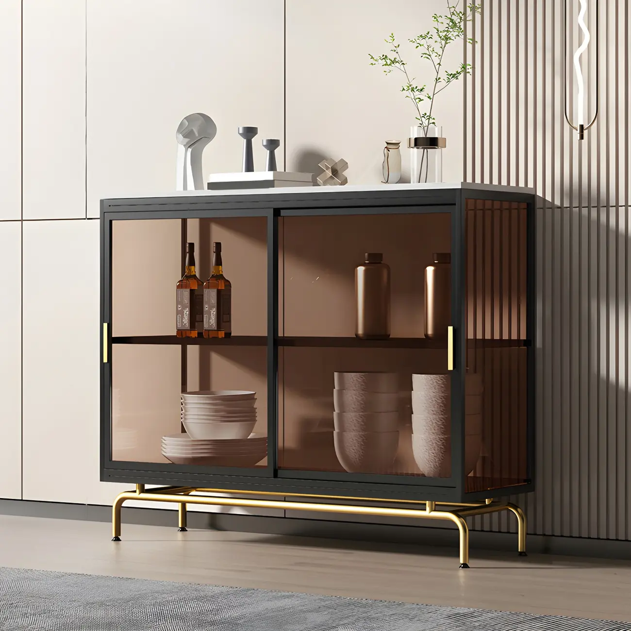 35.5" H Classic Metal Glass Display Cabinet with Sliding Door Image - 2 | homeyfad