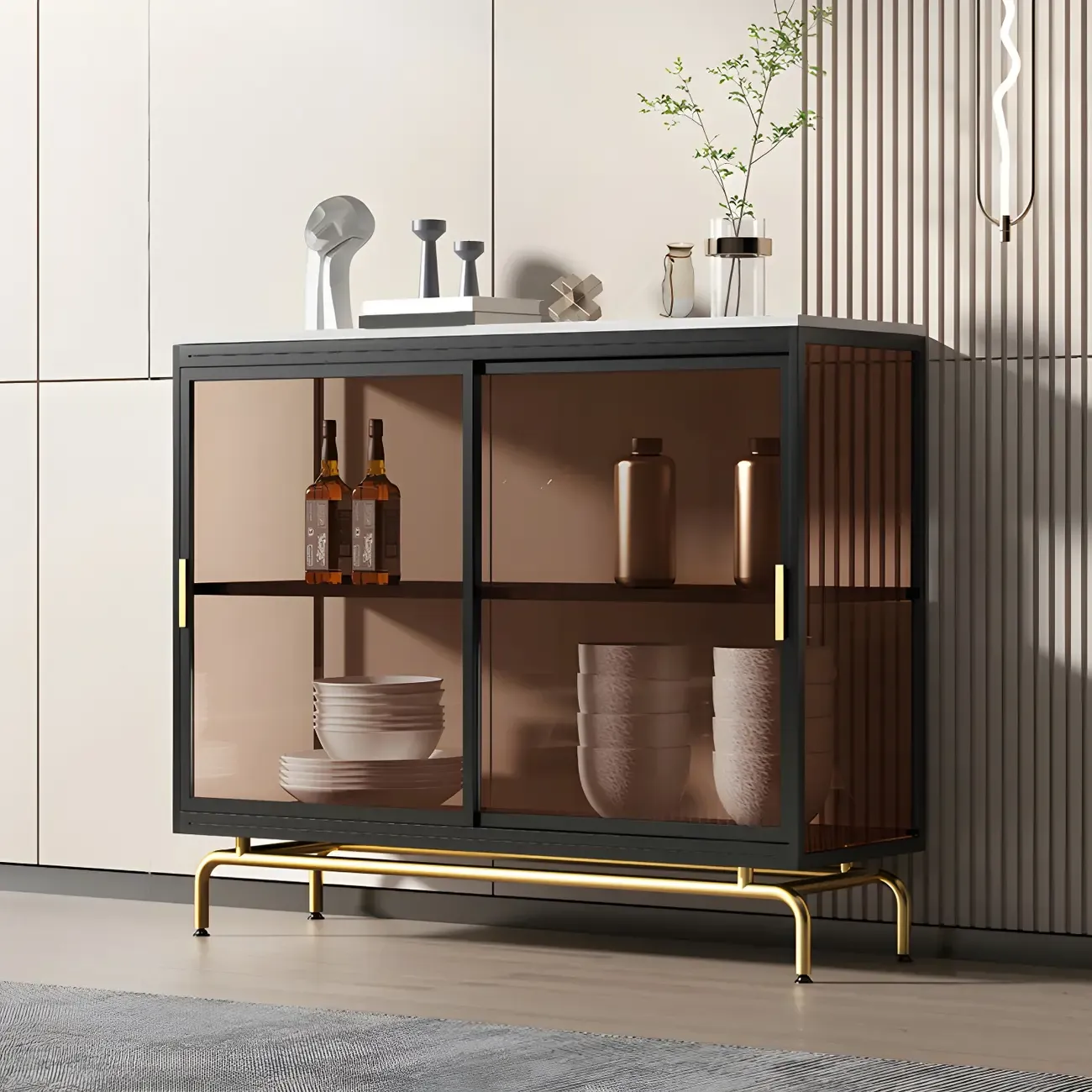 35.5" H Classic Metal Glass Display Cabinet with Sliding Door Image - 2