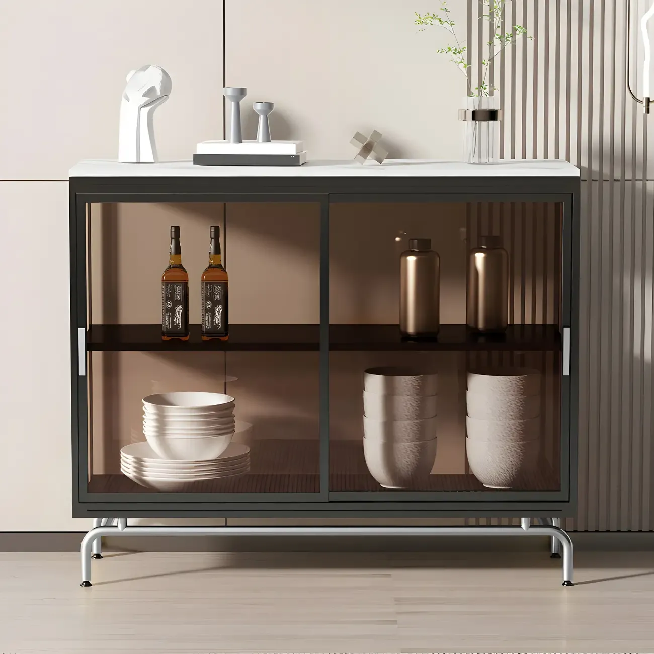 35.5" H Classic Metal Glass Display Cabinet with Sliding Door Image - 4