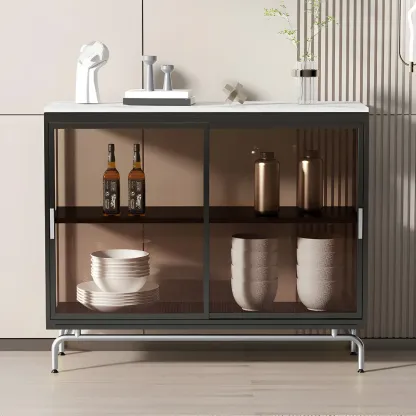 35.5" H Classic Metal Glass Display Cabinet with Sliding Door Image - 4