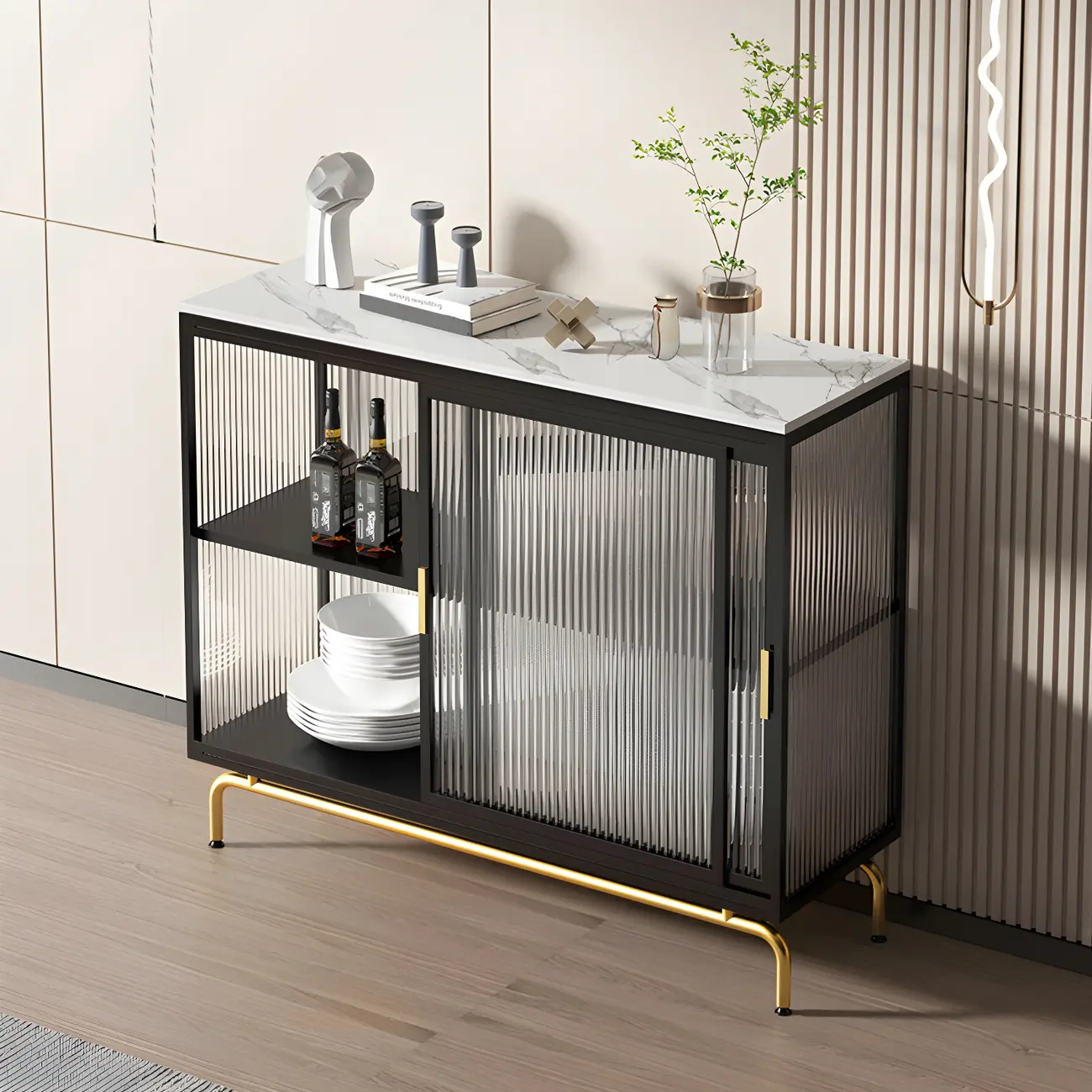 35.5" H Classic Metal Glass Display Cabinet with Sliding Door Image - 1 | homeyfad