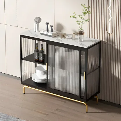 35.5" H Classic Metal Glass Display Cabinet with Sliding Door Image - 1