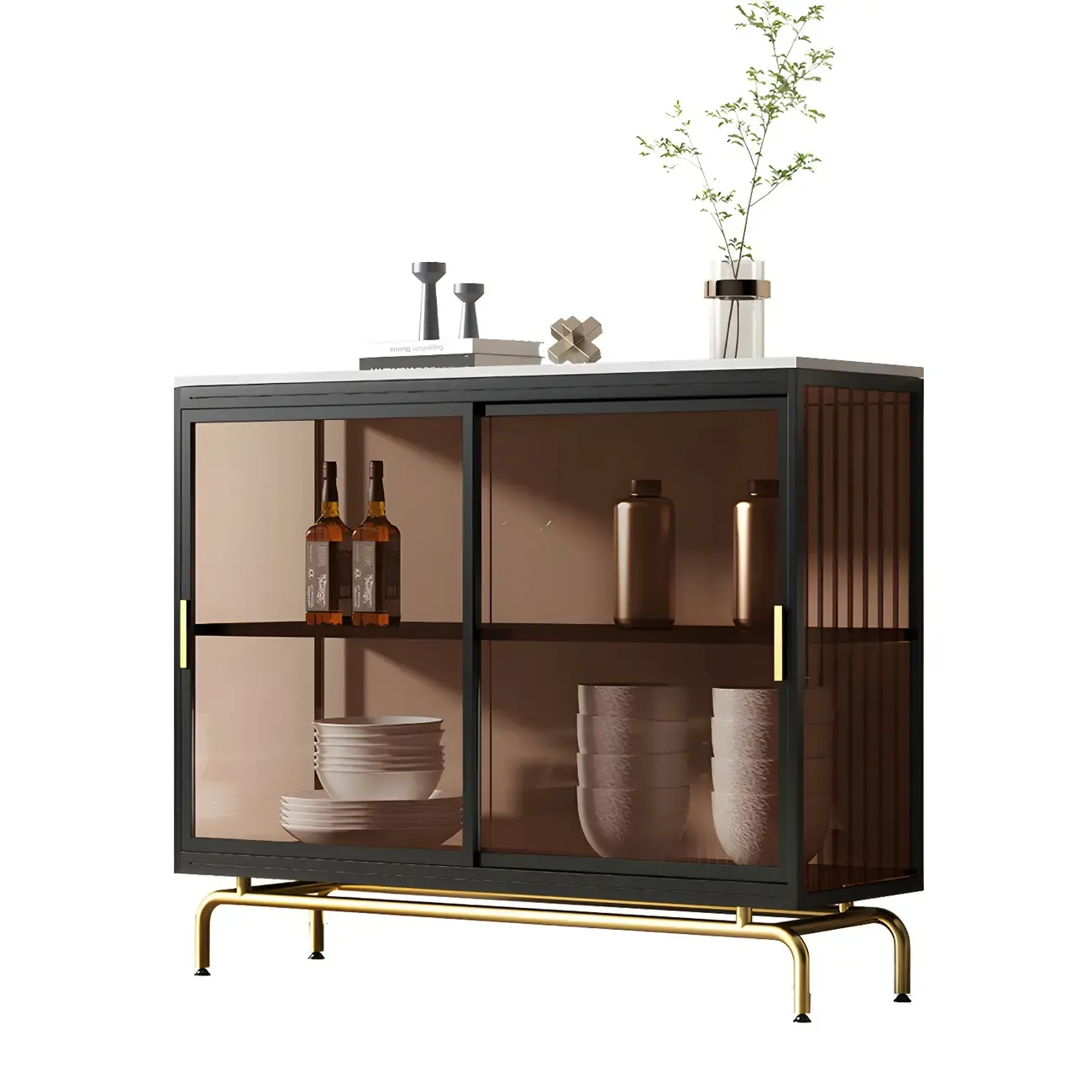 35.5" H Classic Metal Glass Display Cabinet with Sliding Door Image - 11