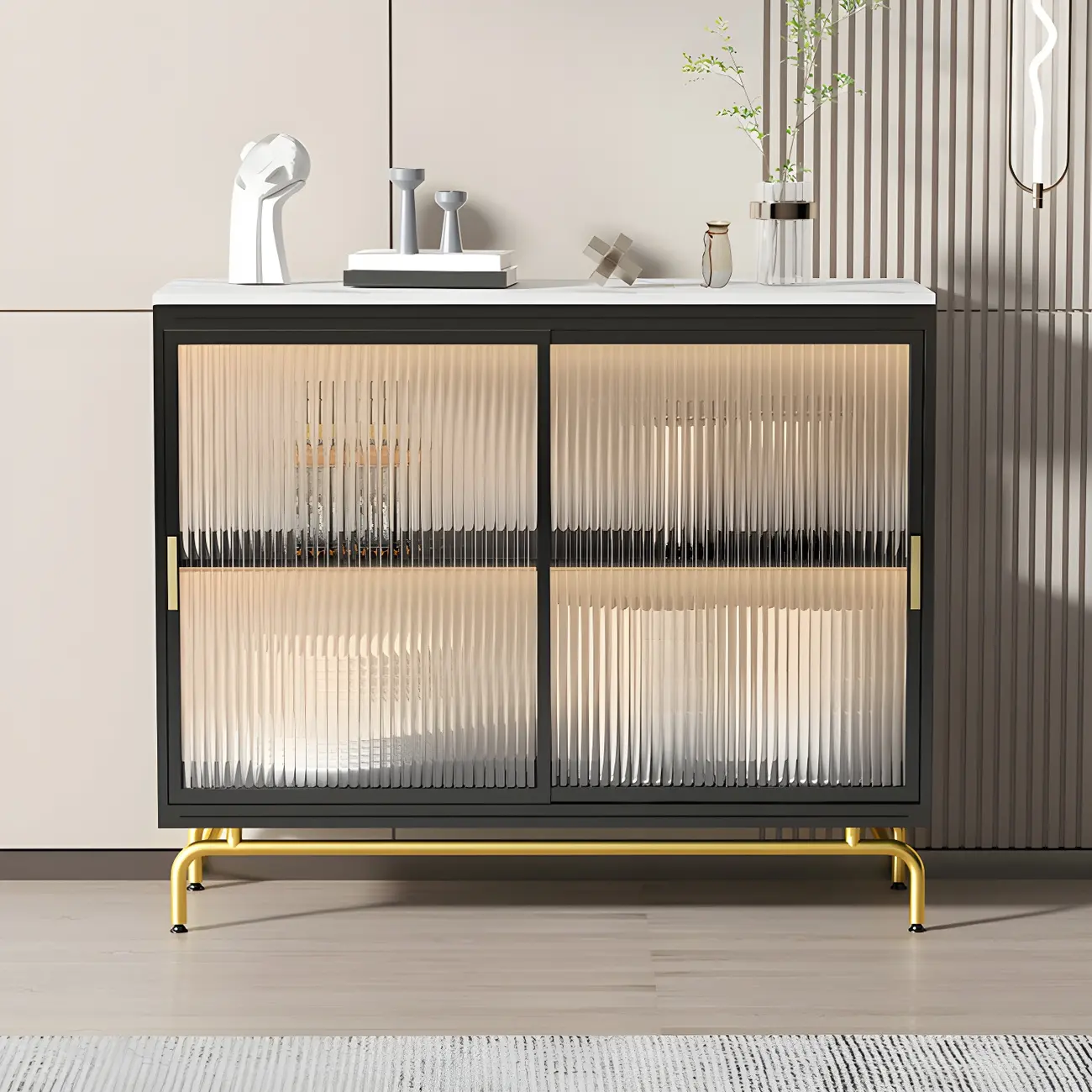 35.5" H Classic Metal Glass Display Cabinet with Sliding Door Image - 13 | homeyfad