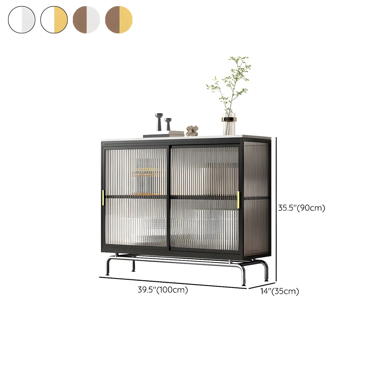 35.5" H Classic Metal Glass Display Cabinet with Sliding Door #size | homeyfad