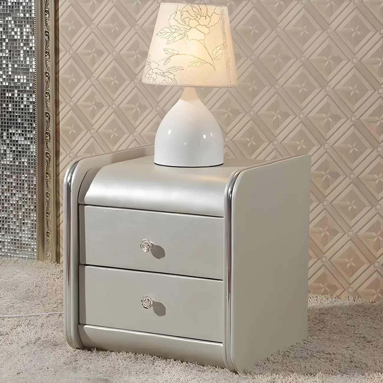 Luxurious Glossy Leather Wooden 2 Drawer Black Nightstand Image - 4 | homeyfad