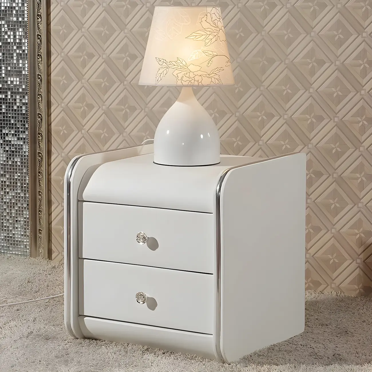 Luxurious Glossy Leather Wooden 2 Drawer Black Nightstand Image - 2 | homeyfad