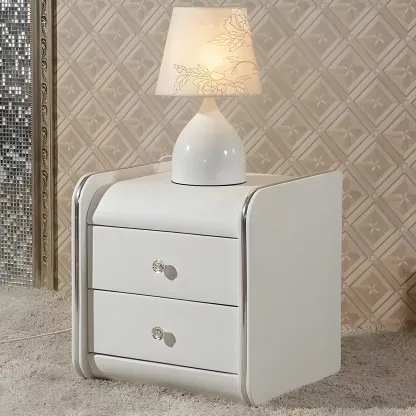 Luxurious Glossy Leather Wooden 2 Drawer Black Nightstand Image - 2