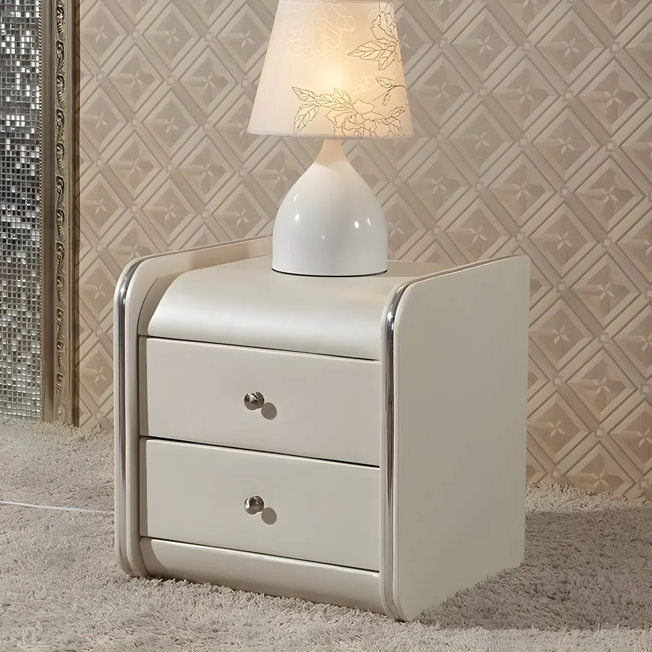 Luxurious Glossy Leather Wooden 2 Drawer Black Nightstand Image - 5 | homeyfad