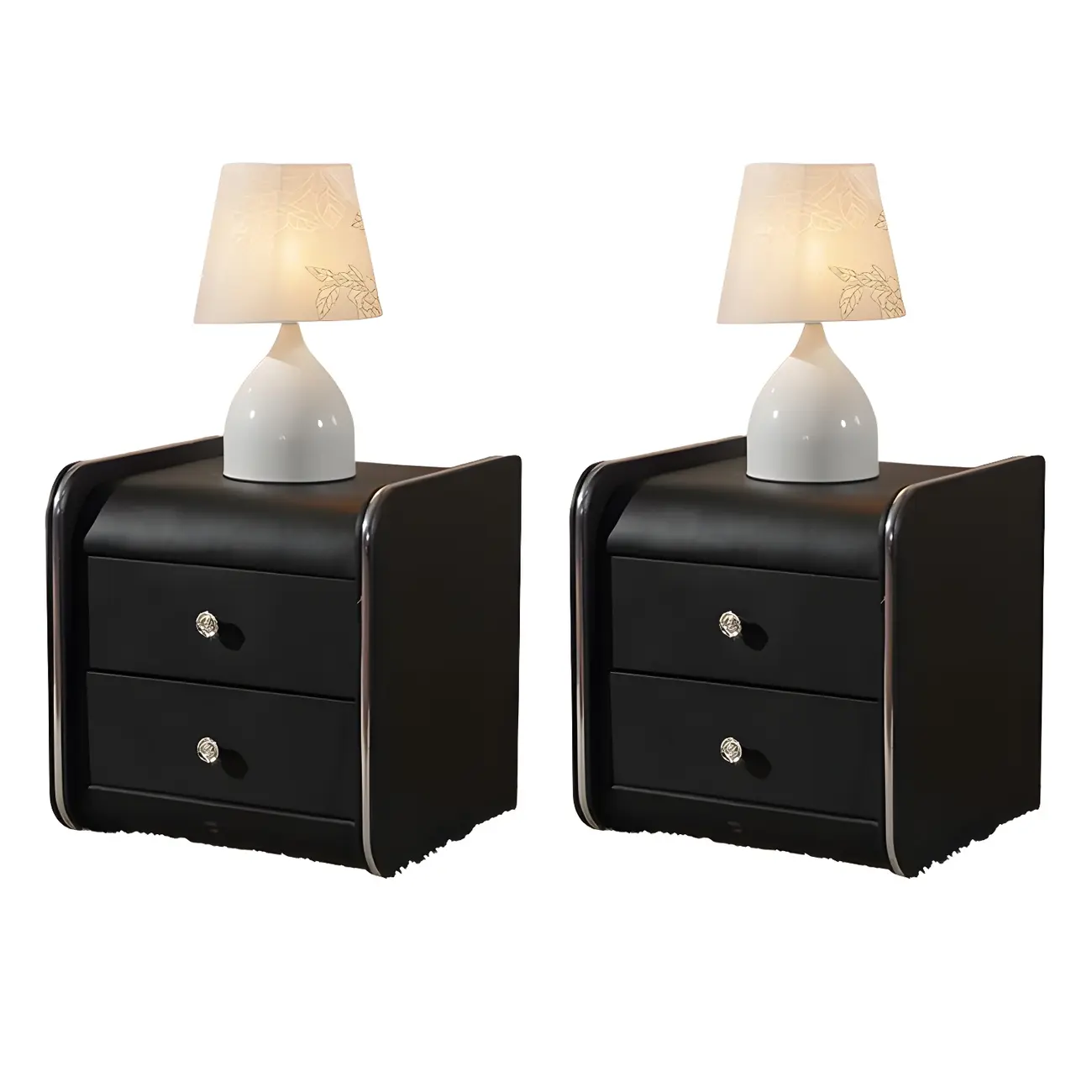 Luxurious Glossy Leather Wooden 2 Drawer Black Nightstand Image - 9 | homeyfad