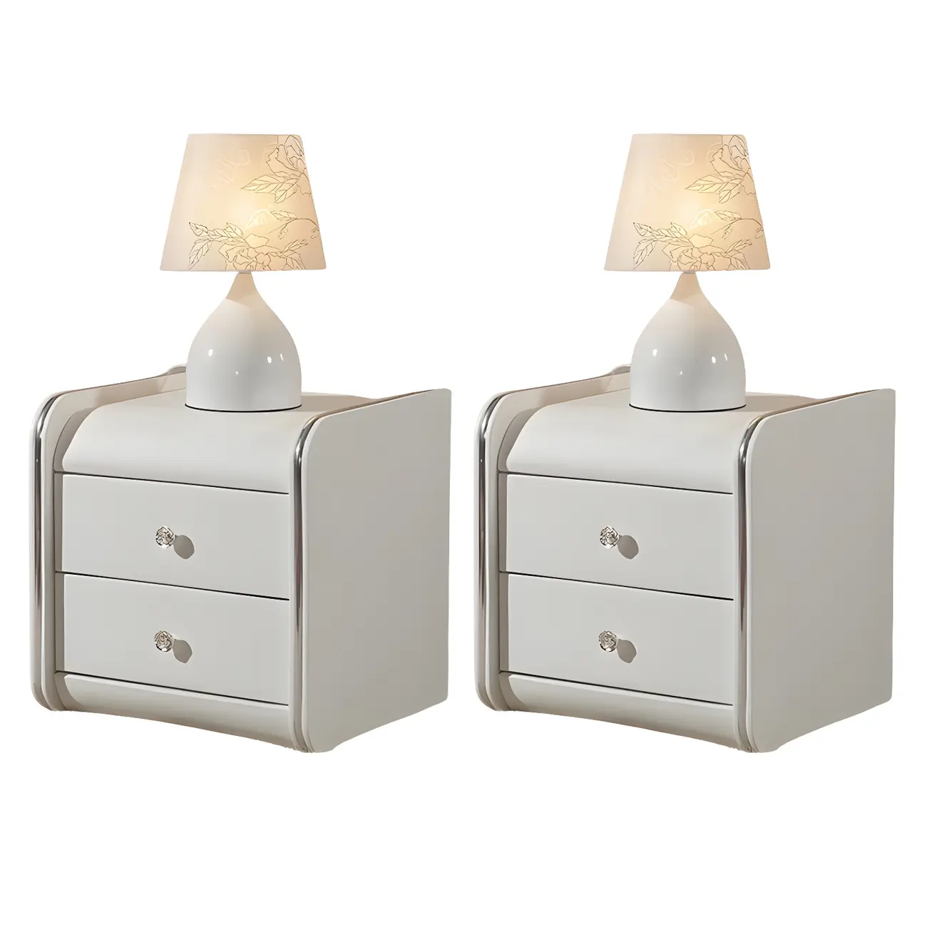 Luxurious Glossy Leather Wooden 2 Drawer Black Nightstand Image - 10 | homeyfad