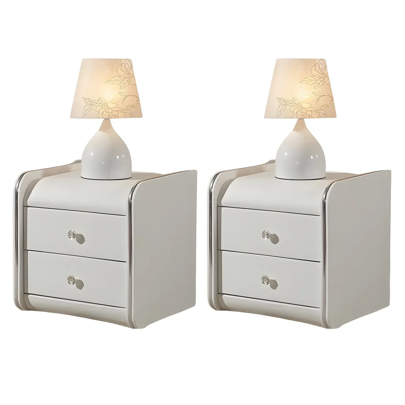 Luxurious Glossy Leather Wooden 2 Drawer Black Nightstand Image - 10