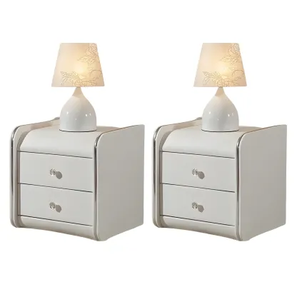 Luxurious Glossy Leather Wooden 2 Drawer Black Nightstand Image - 10