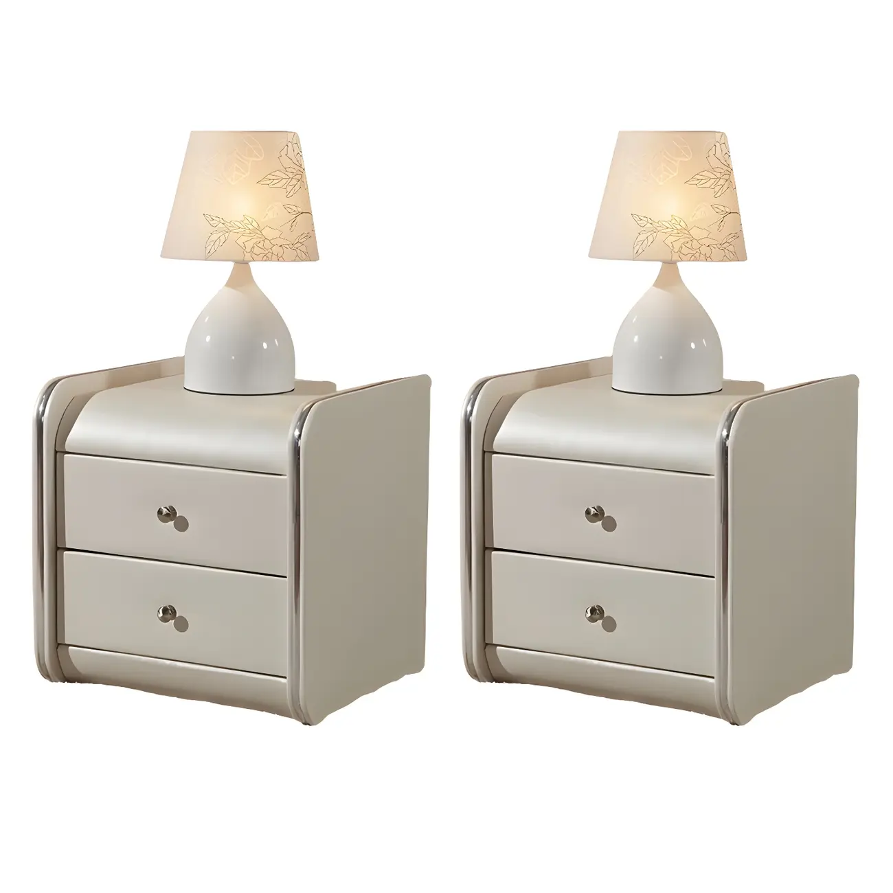 Luxurious Glossy Leather Wooden 2 Drawer Black Nightstand Image - 12 | homeyfad