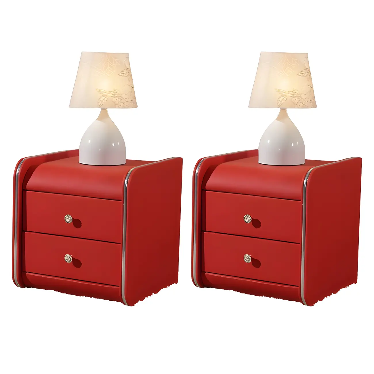 Luxurious Glossy Leather Wooden 2 Drawer Black Nightstand Image - 14 | homeyfad