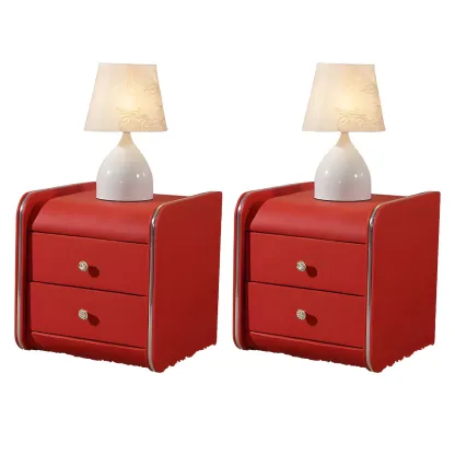 Luxurious Glossy Leather Wooden 2 Drawer Black Nightstand Image - 14