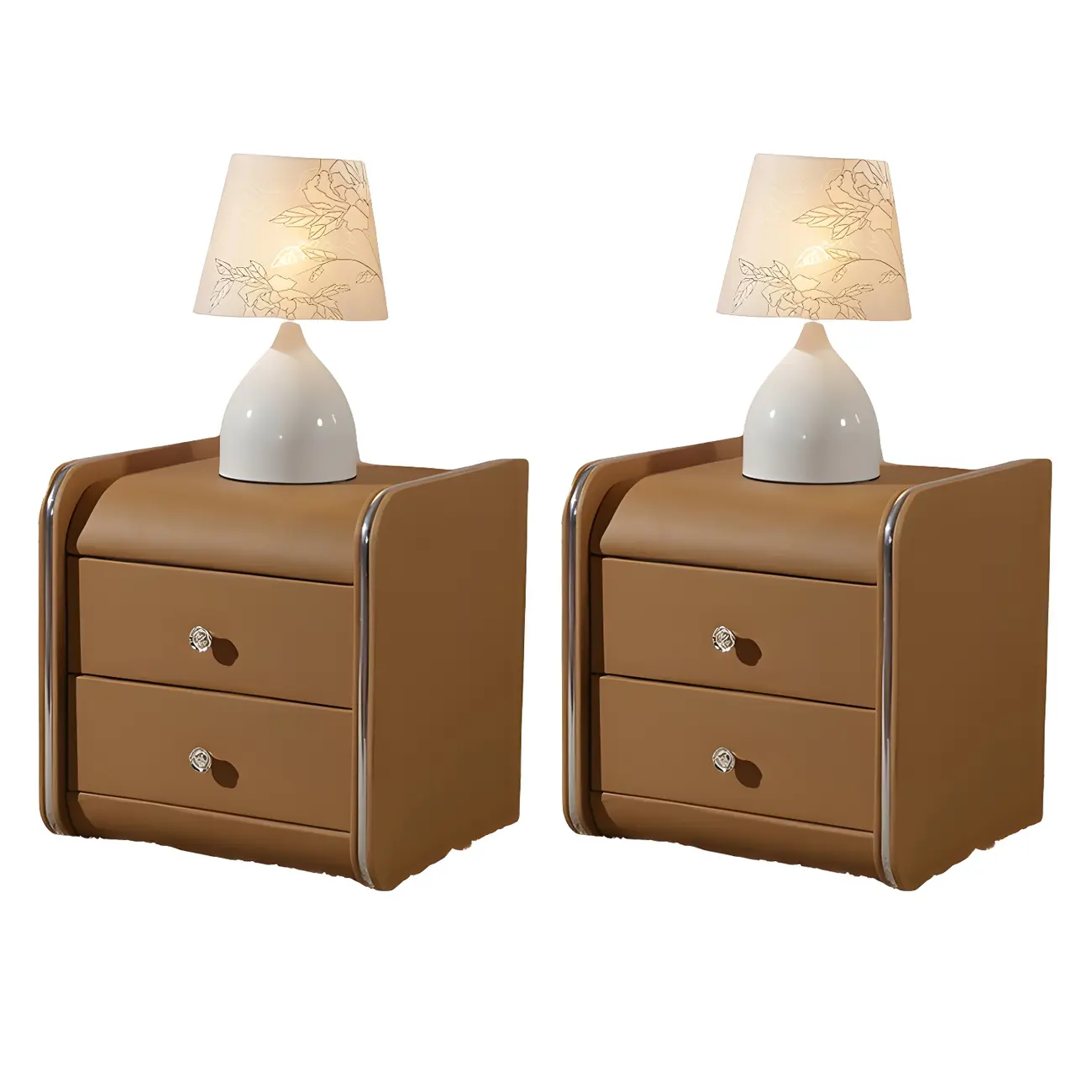 Luxurious Glossy Leather Wooden 2 Drawer Black Nightstand Image - 15 | homeyfad