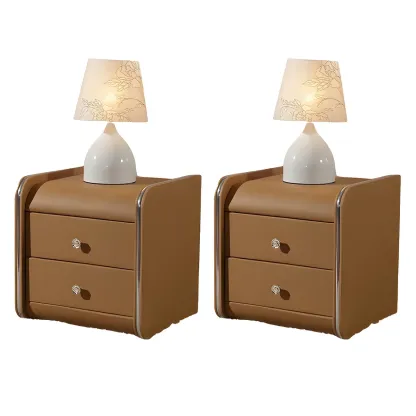 Luxurious Glossy Leather Wooden 2 Drawer Black Nightstand Image - 15