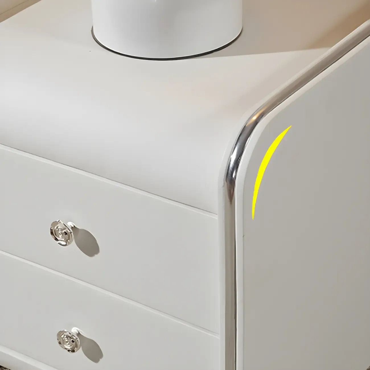 Luxurious Glossy Leather Wooden 2 Drawer Black Nightstand Image - 8