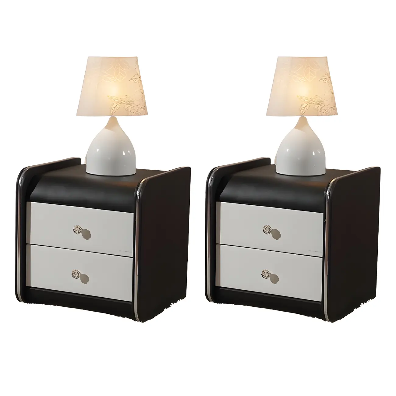 Luxurious Glossy Leather Wooden 2 Drawer Black Nightstand Image - 16 | homeyfad