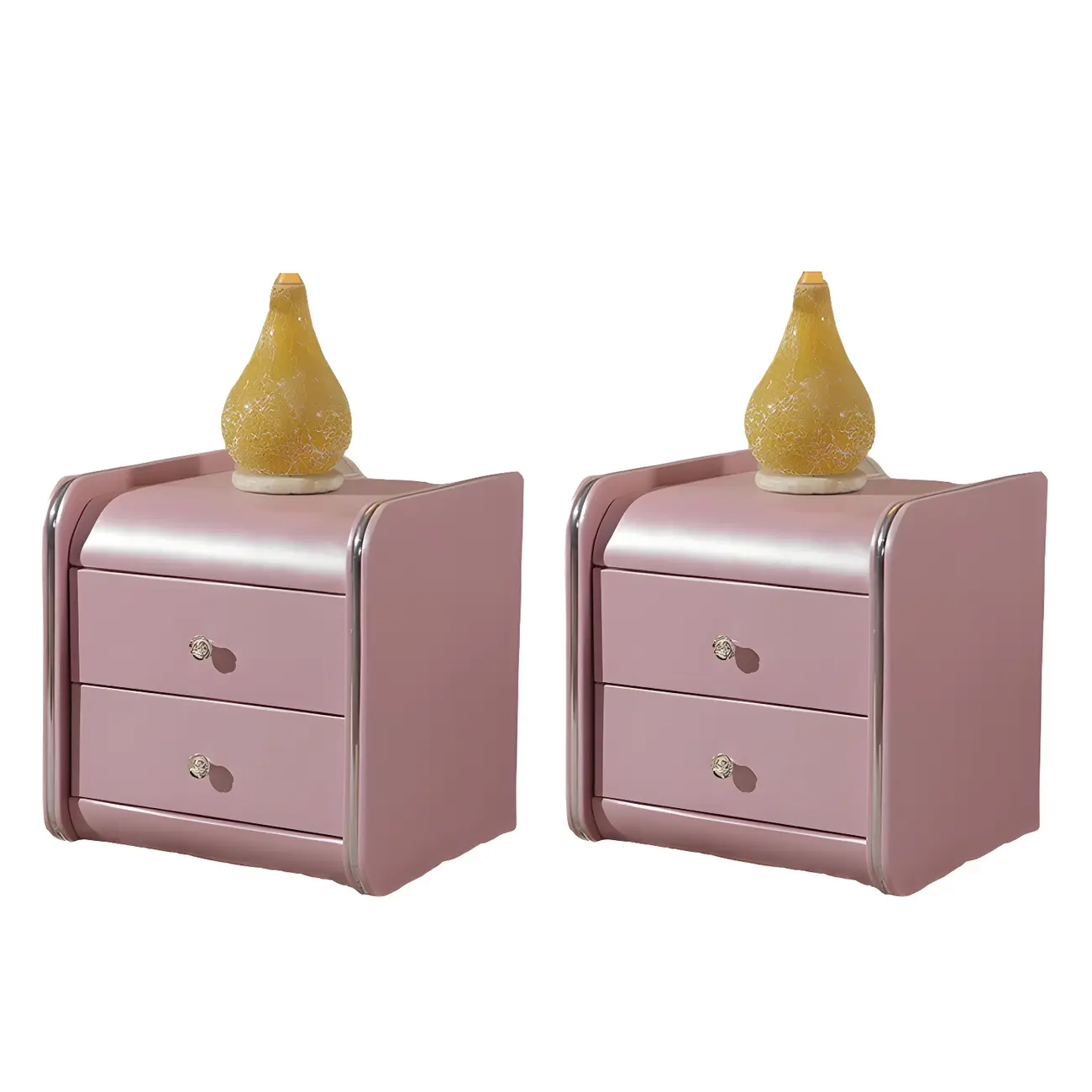 Luxurious Glossy Leather Wooden 2 Drawer Black Nightstand Image - 18 | homeyfad