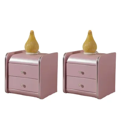 Luxurious Glossy Leather Wooden 2 Drawer Black Nightstand Image - 18