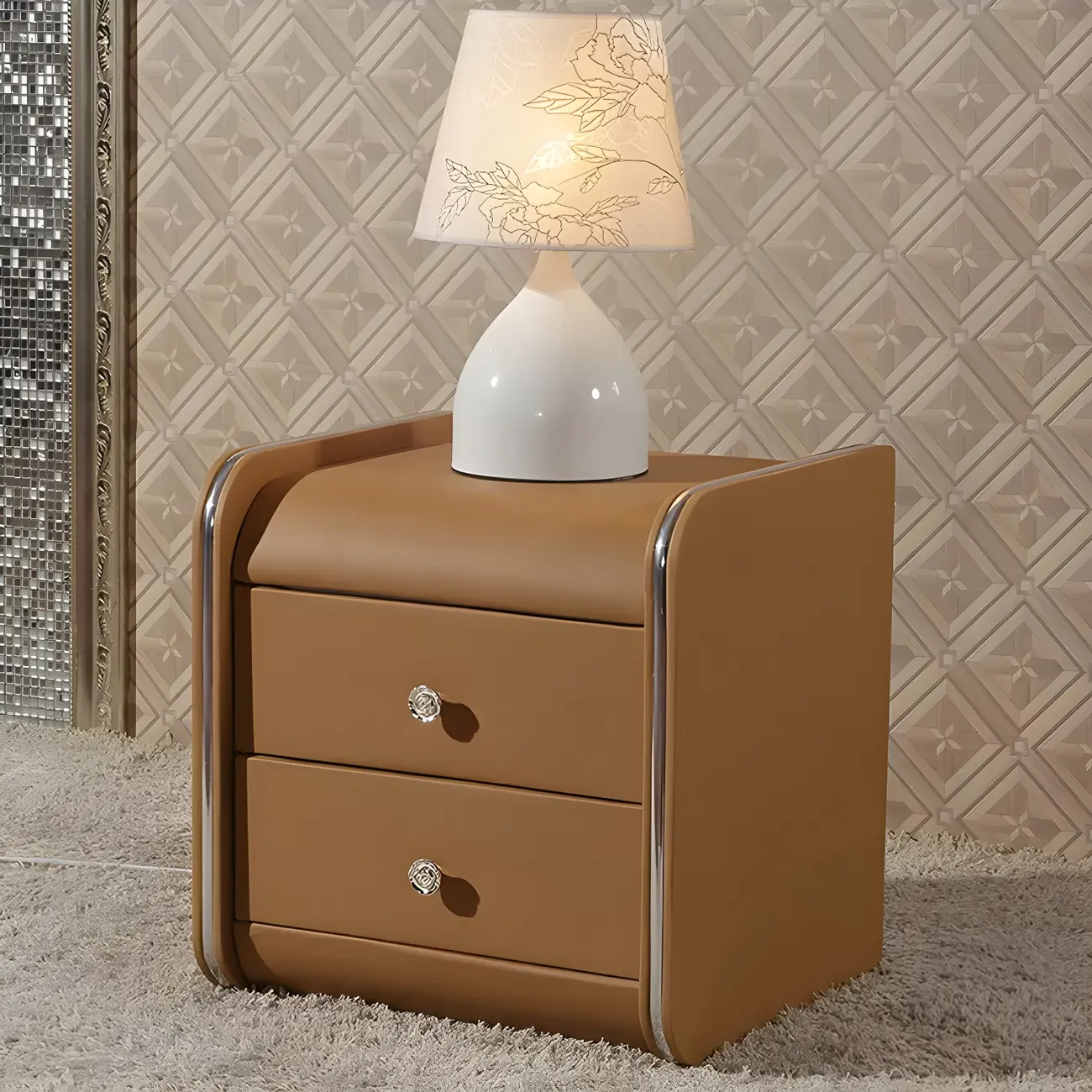 Luxurious Glossy Leather Wooden 2 Drawer Black Nightstand Image - 20 | homeyfad