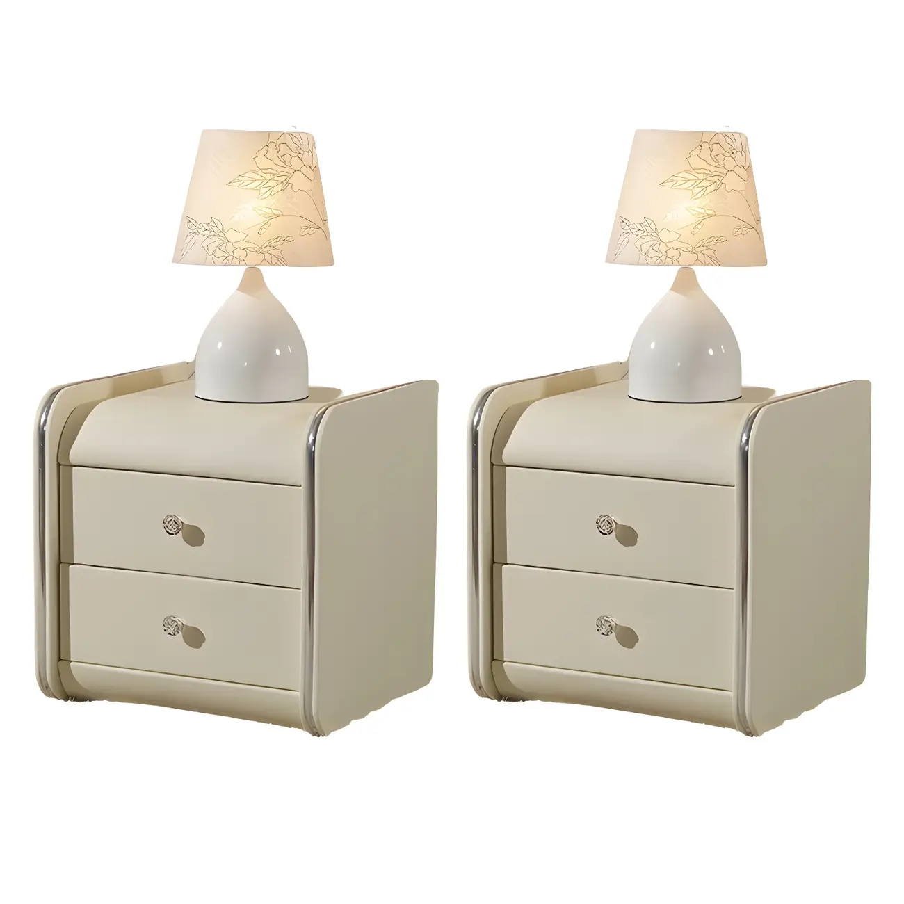 Luxurious Glossy Leather Wooden 2 Drawer Black Nightstand Image - 23 | homeyfad