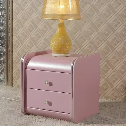 Luxurious Glossy Leather Wooden 2 Drawer Black Nightstand Image - 24