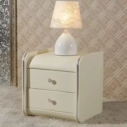 Luxurious Glossy Leather Wooden 2 Drawer Black Nightstand Image - 29