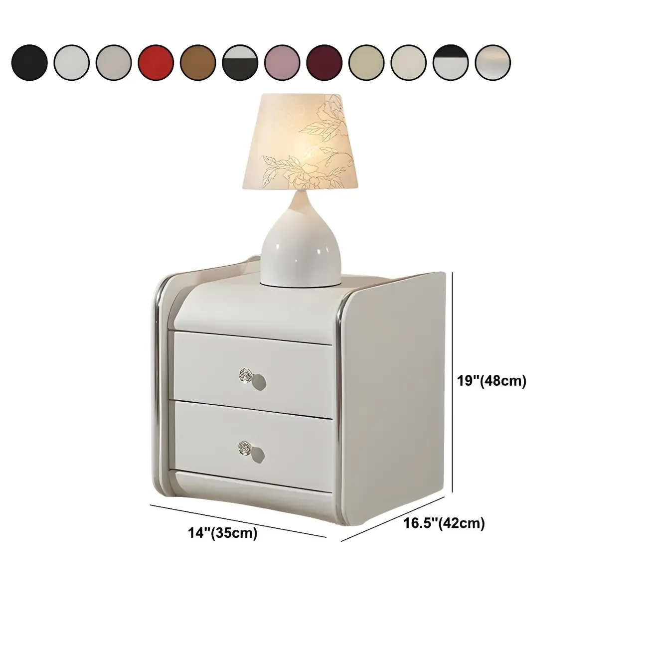 Luxurious Glossy Leather Wooden 2 Drawer Black Nightstand #size