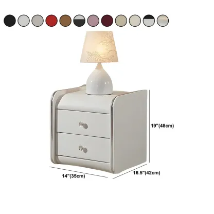 Luxurious Glossy Leather Wooden 2 Drawer Black Nightstand #size