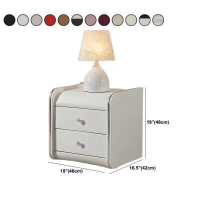 Luxurious Glossy Leather Wooden 2 Drawer Black Nightstand Image - 32