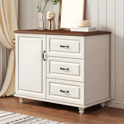 Classic White-Brown Wooden Dresser with Storage & Drawers Image - 6