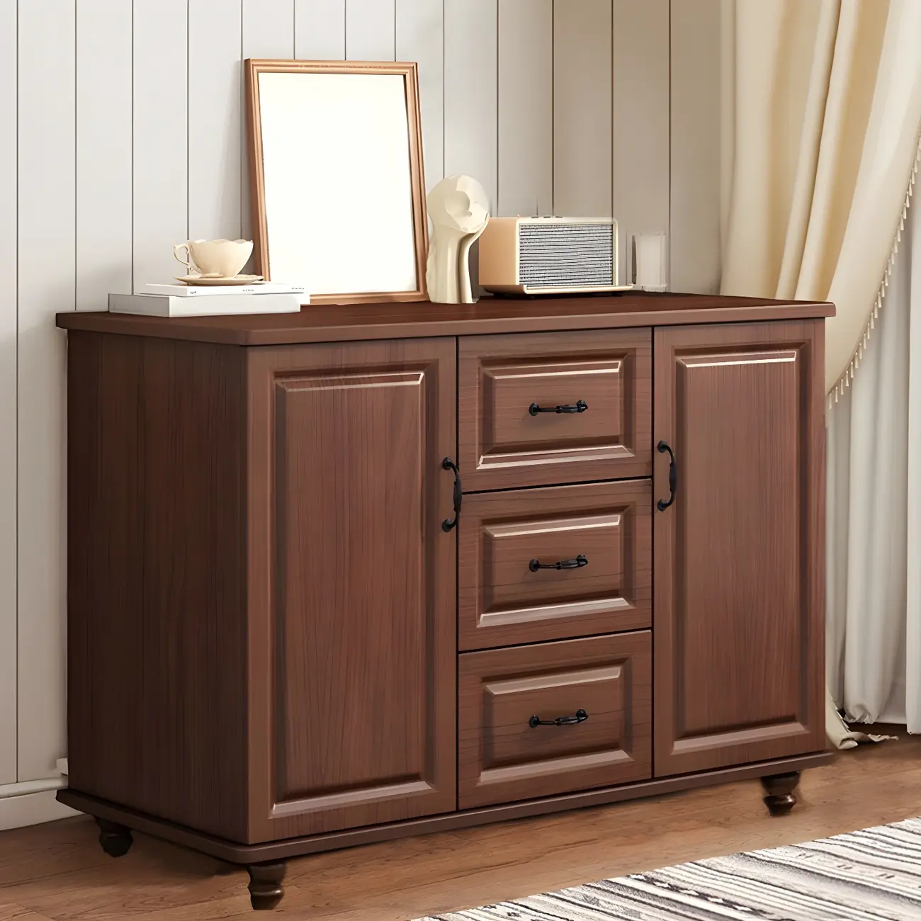 Classic White-Brown Wooden Dresser with Storage & Drawers Image - 2 | homeyfad