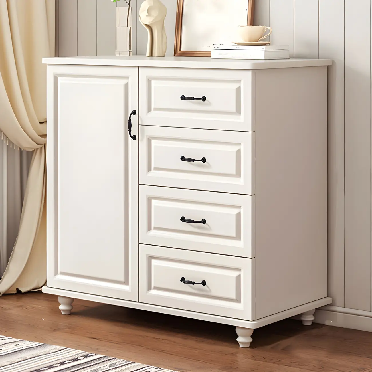 Classic White-Brown Wooden Dresser with Storage & Drawers Image - 8 | homeyfad