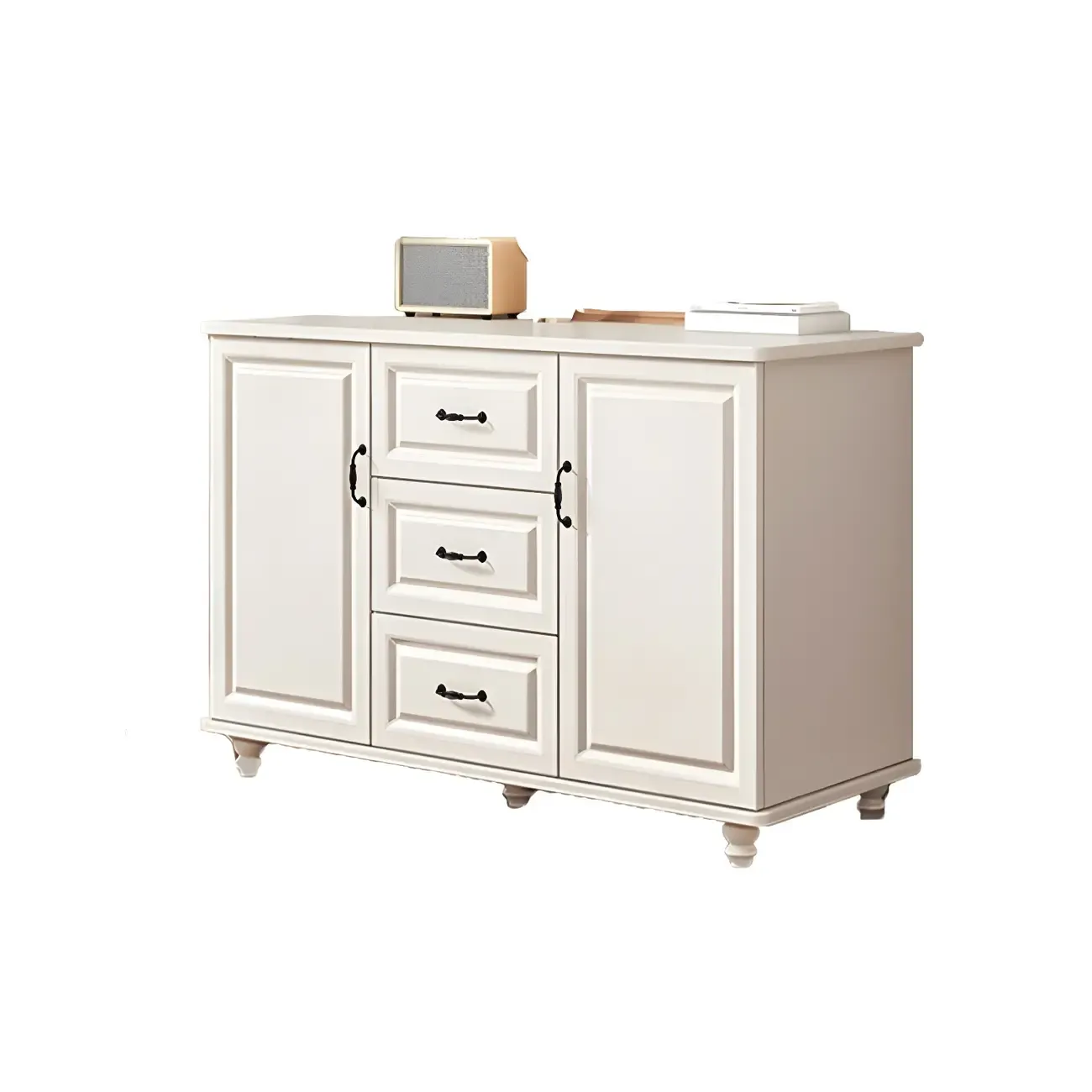 Classic White-Brown Wooden Dresser with Storage & Drawers Image - 9