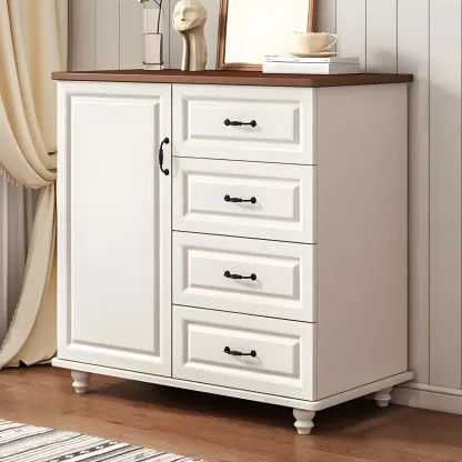 Classic White-Brown Wooden Dresser with Storage & Drawers Image - 10