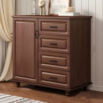 Classic White-Brown Wooden Dresser with Storage & Drawers Image - 11