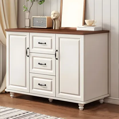 Classic White-Brown Wooden Dresser with Storage & Drawers Image - 15